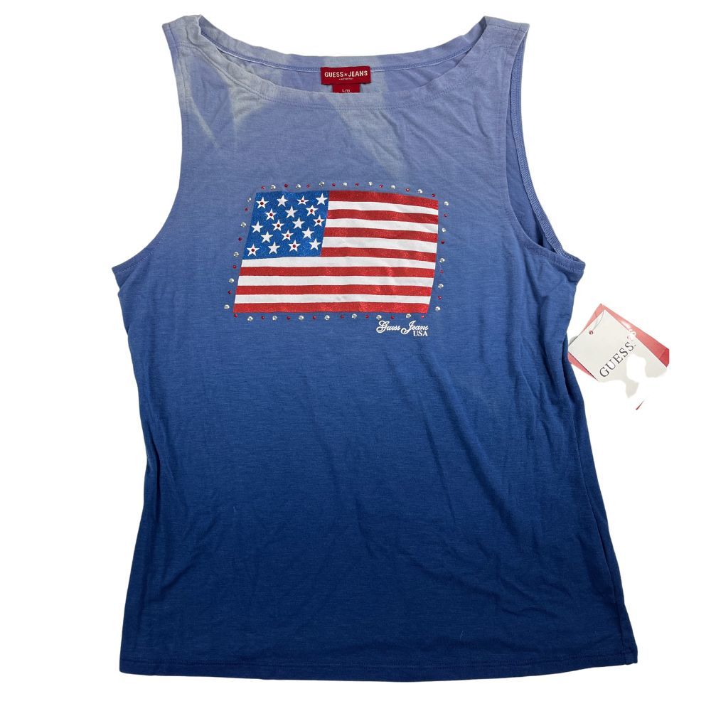 Vintage Guess Jeans USA American Flag Tank Top Blue Ombre Studded Sz Large
